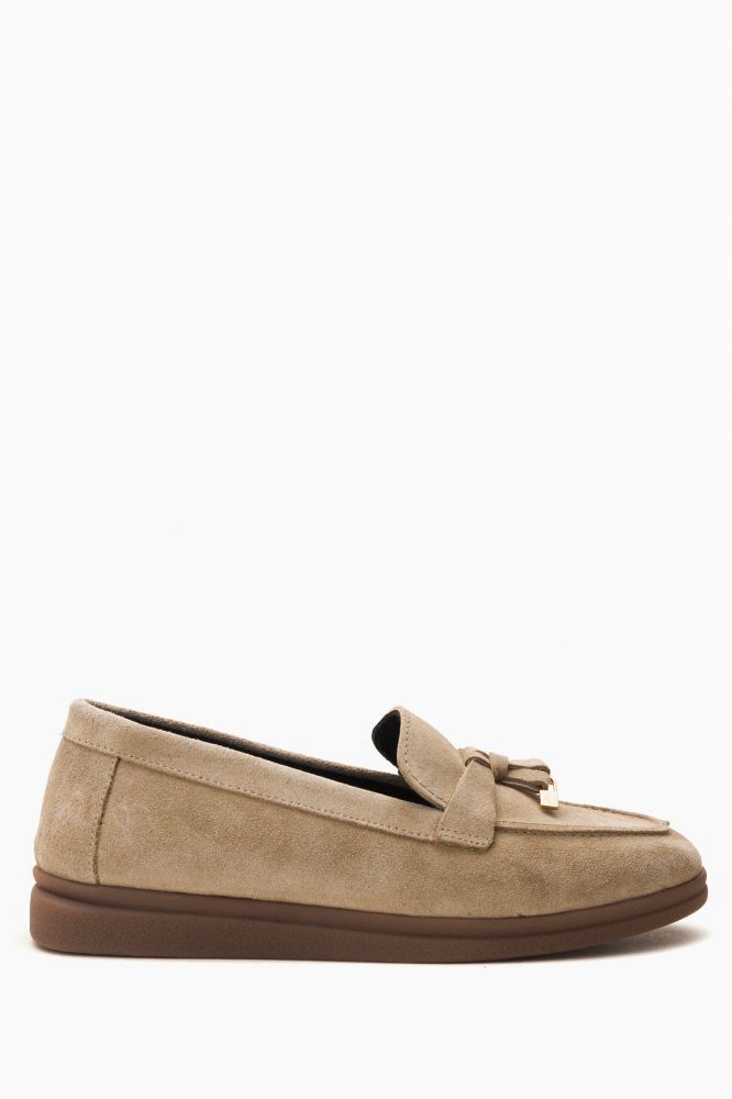 kadin-deri-tokali-loafer-BEJ SUET-NHR23237001-0054062_0